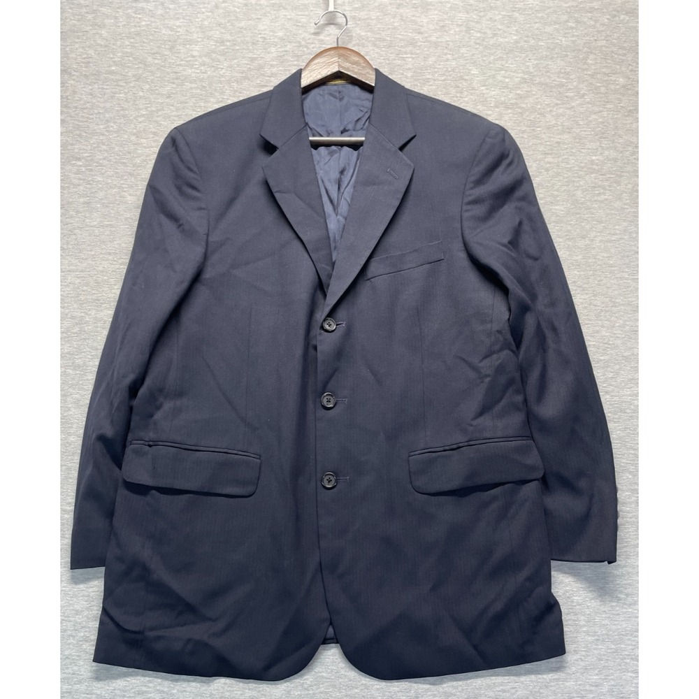 Stafford Blazer Jacket Mens 40 Navy Blue Wool Single Breasted Notch Lapel Formal